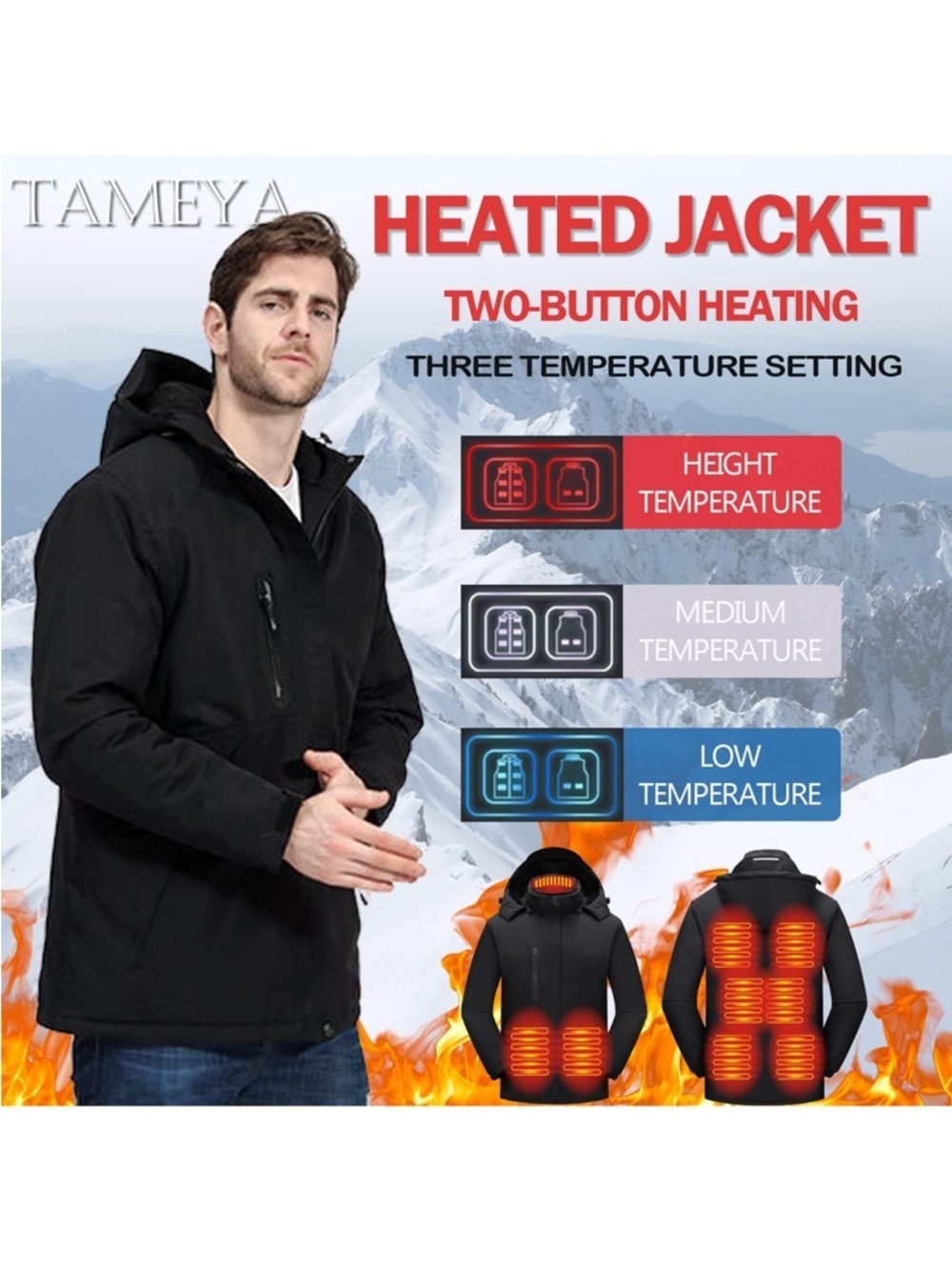 New Tameya Heated Jacket Detachable Hood Washable Lightweight Zip Winter Coat M